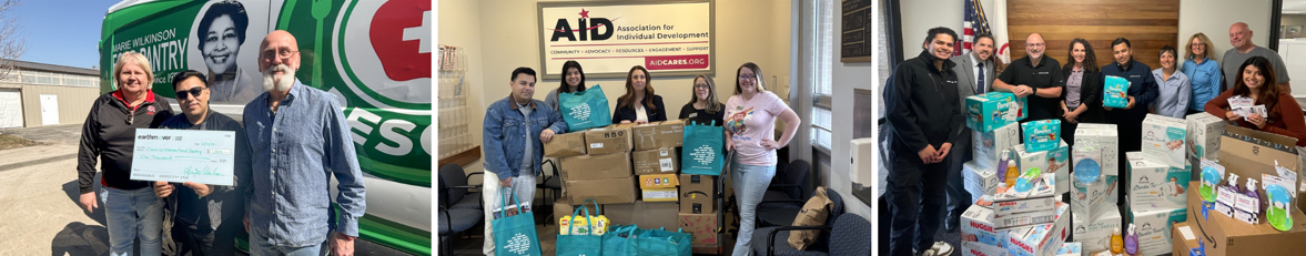 Images displaying donations and staff members